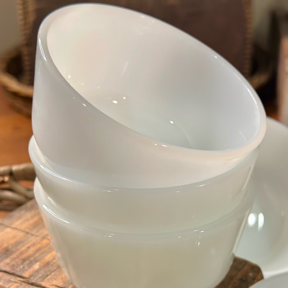 Milk Glass Anchor Hocking Set of Fire King Oven Proof Custard Cups or Ramekins